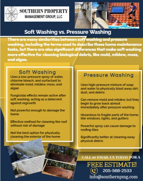 Southern property soft washing vs pressure washing.